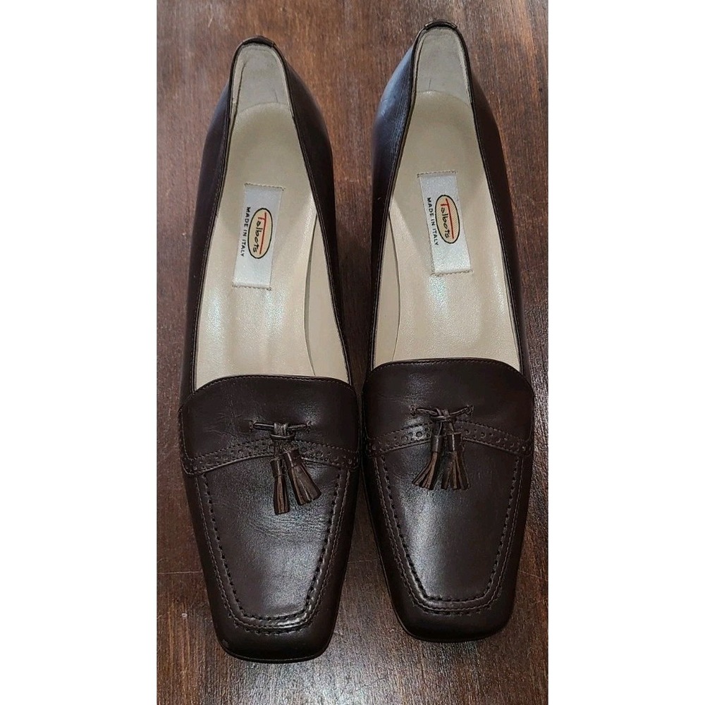 Talbots Made in Italy Brown Leather Tassel Loafer Women's 8N Square Toe
